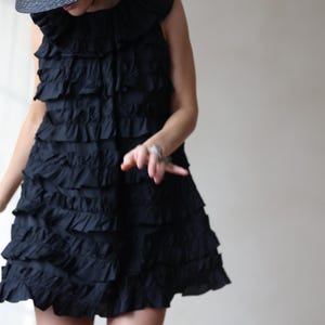 Vintage black tiered frilled evening mini dress