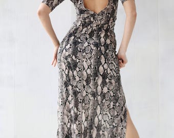 Vintage Kay Unger Halter Sheath Dress 4 Pink Snake Print Draped Lined  Boning Zip - Etsy