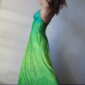 70s Vintage green backless halter neck maxi dress