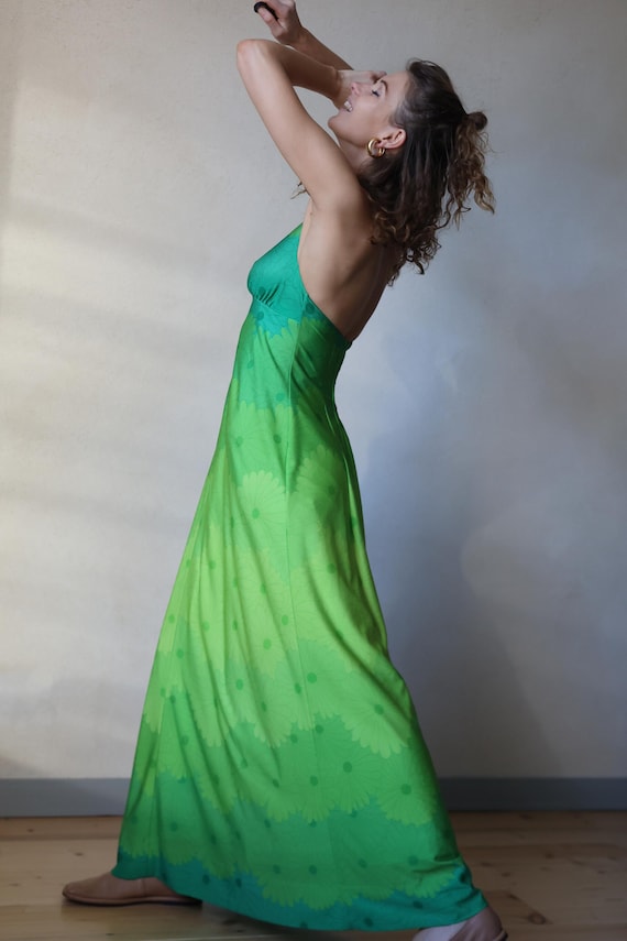 slim fit dress slacks Berylove Women Green Floral Wedding Guest Dress A-Line Halter Print Backless Maxi Dress, Sage / US12