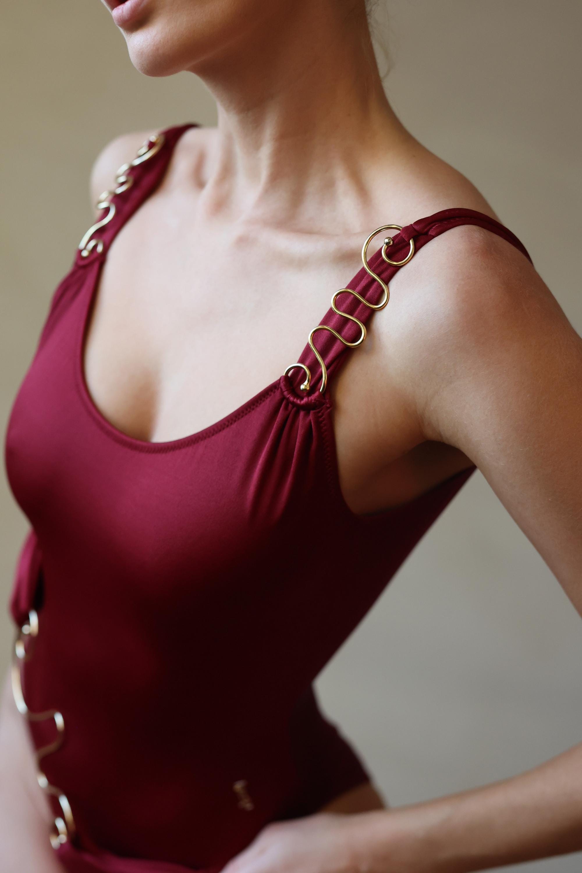 Costume Intero Donna Stile Anni '80 - Retro Rosso - Schiena Bassa E Taglio Alto - 2