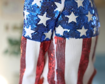 MOSCHINO Vintage Sequin Stars and Stripes Long Sleeve Blouse Top