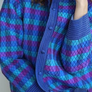 Vintage quilted plaid silk blue purple padded jacket