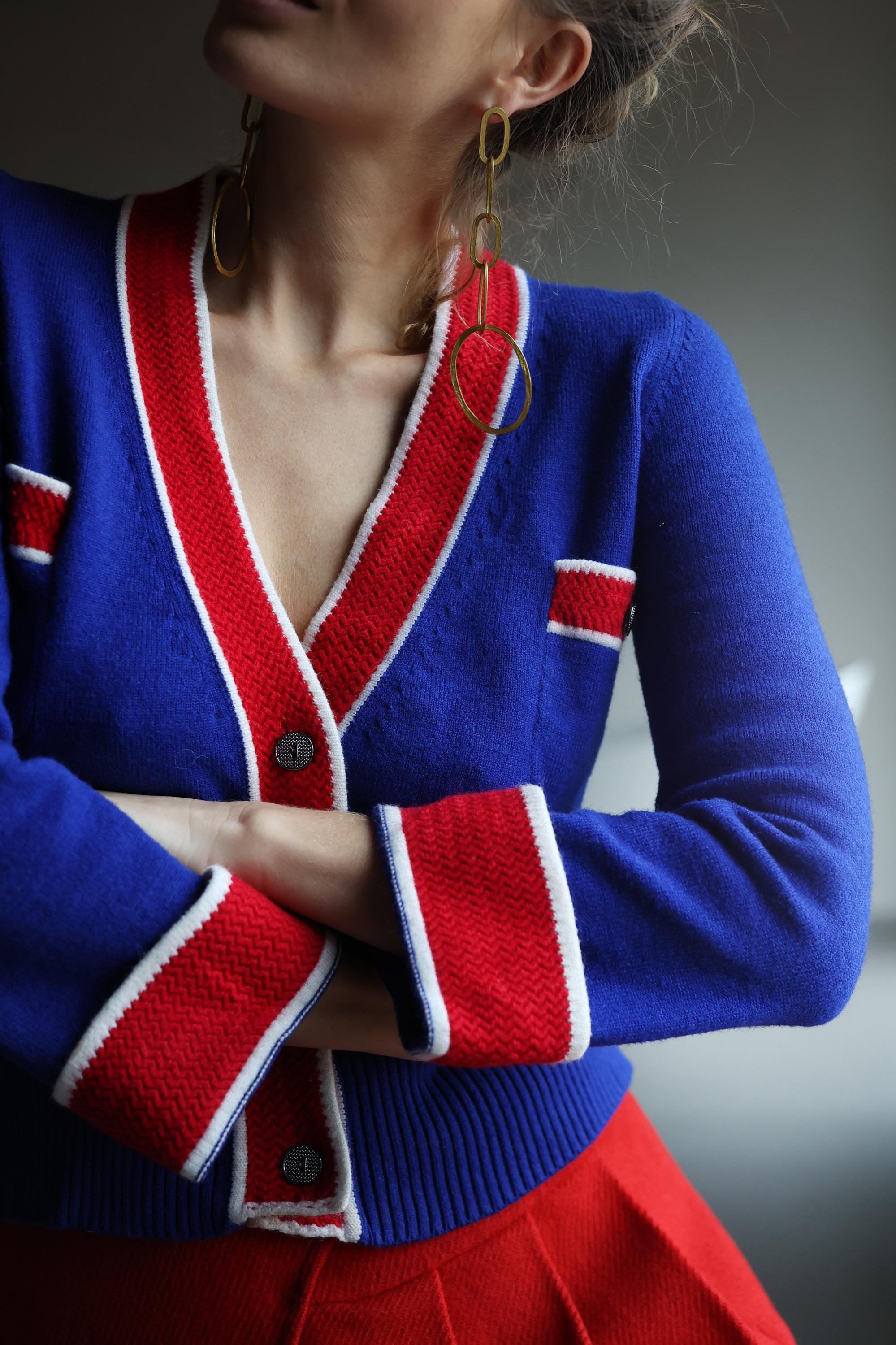 Vintage Blue Red Knitted Cardigan Top - Etsy