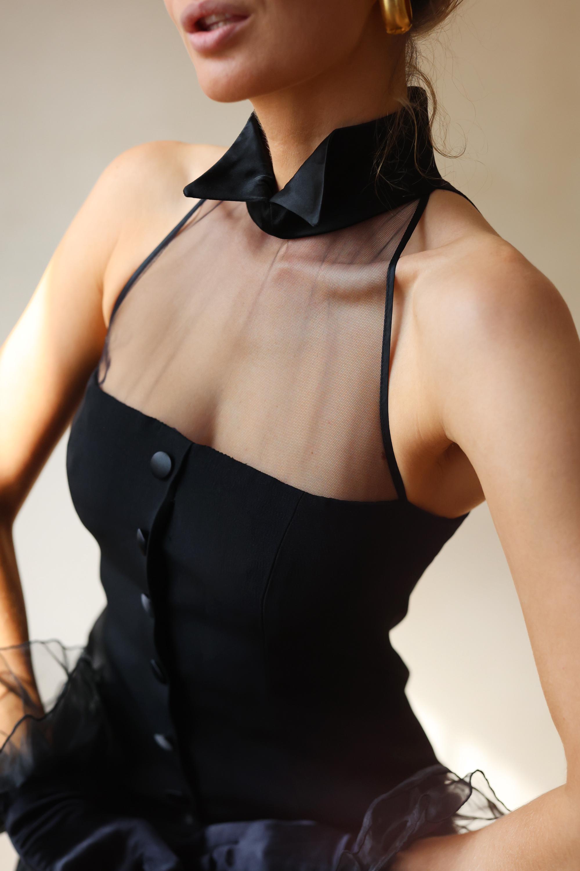 little black dress mesh top Balconette Mesh Mini Dress BLACK
