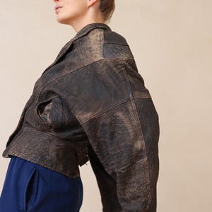80s Vintage brown soft leather batwing sleeve jacket