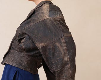 80er Jahre Vintage weiche Lederjacke mit Fledermausärmeln