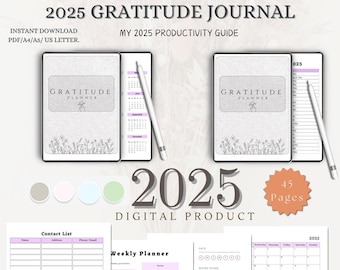 Diario de gratitud 2025, agenda diaria, cuaderno inspirador, regalo de cuidado personal, diario de atención plena, planificador de felicidad, regalo de cuidado personal