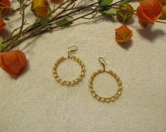 Golden Freshwater Pearl Hoop Earrings, Hoop Earrings, Freshwater Pearl Jewelry.