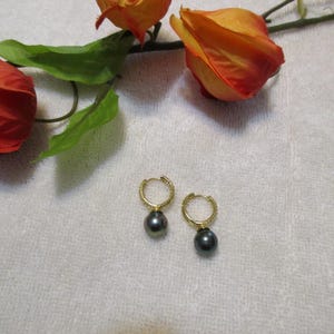 Tahitian Pearl Earrings, Tahitian Pearl Hoop Earrings, Tahitian Pearl Huggie Earrings, Tahitian Pearl Jewelry.