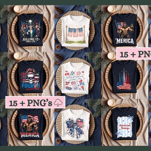 15 Plus Coquette 4 juli PNG-bundel Retro America Girly VS Memorial Day PNG-sublimatie VS-clipart voor shirts ontwerpen patriottische Pack