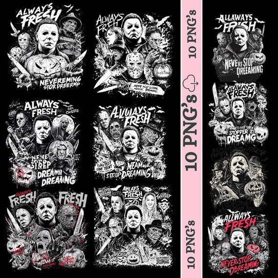 Horror Character Sublimation png Retro Halloween Png Bundle Scary Movie Png for Halloween Horror Movies Png Scary halloween png sublimations