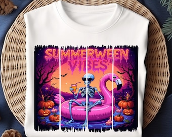 Skeleton Float Halloween Spooky Summerween PNG Sublimation | Trendy Spooky Summerween Vibes PNG Halloween Pool Ghost Pumpkins Digital Art