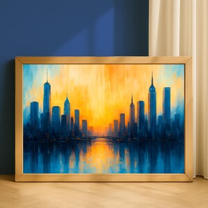 Cityscape Printable Wall Art, Beautiful Skyline Painting Style Digital Decor, Modern Home Decor Gift,  Photography, Home Office Decor