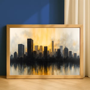 Cityscape Printable Wall Art, Night Skyline Painting Style Digital Decor, Modern Home Decor Gift, Skyline Photography, Home Office Decor
