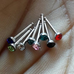 2 Random Colors Stainless Steel Nose Studs, with Grade A Rhinestones image 1