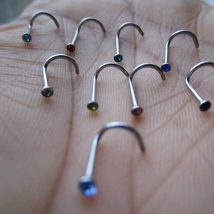3 random colors - Silver Tone Surgical Grade Stainless Steel Rhinestone Nose Screws