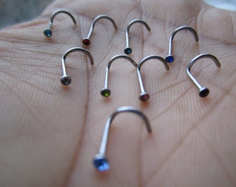 3 random colors - Silver Tone Surgical Grade Stainless Steel Rhinestone Nose Screws