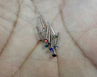 1 - Stainless Steel Nose Studs, with Grade A Rhinestones