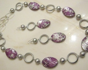 Purple Streak - Bib Necklace and Earrings Set