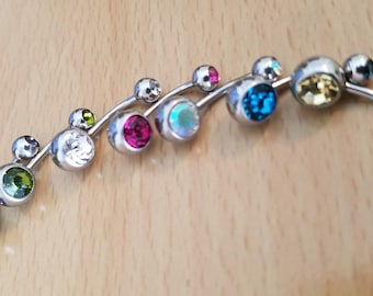 1 single Double Rhinestone Belly  Ring / Barbell - U pick a color