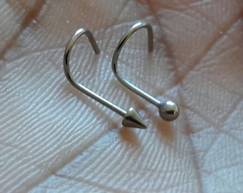 1 - Silver Tone Surgical Grade Stainless Steel Nose Screw - Ball or Arrow Tip