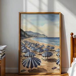 Watercolor Italian Beach Painting, Coastal Decor, Girly Apartment Bedroom Decor, Interior Design Print, Vintage Wall Art, Instant Digital