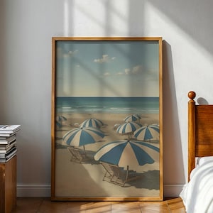 レトロなビーチの絵画、イタリアの海岸風インテリア、ガーリーなアパートの寝室のインテリア、インテリアデザインのプリント、ヴィンテージのバスルームの壁アート