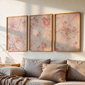 Pink Vintage Floral Print Set of 3 Pink Posters Digital Love Shack Fancy Wall Art Pink Download Chinoiserie Wall Decor Aesthetic Cottagecore