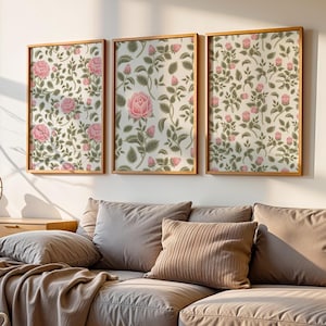 Pink Vintage Floral Print Set of 3 Pink Posters Digital Love Shack Fancy Wall Art Pink Download Chinoiserie Wall Decor Aesthetic Cottagecore