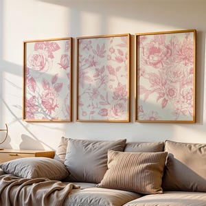 Pink Vintage Floral Print Set of 3 Pink Posters Digital Love Shack Fancy Wall Art Pink Download Chinoiserie Wall Decor Aesthetic Cottagecore
