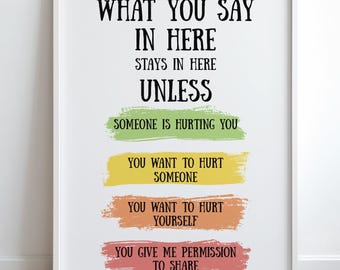 What You Say In Here Poster - Confidentiality Sign - Therapist Psychologist Counselor Office Wall Art Digital Print Mental Health Decor