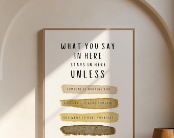 What You Say In Here Poster Confidentiality Sign Therapist Psychologist Counselor Office Wall Art Digital Print Mental Health Decor
