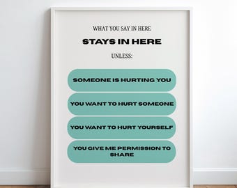 What You Say In Here Poster, Confidentiality Sign Therapist, Psychologist Counselor Office Wall Art, DIGITAL DOWNLOAD