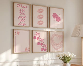 Juego de 6 piezas de arte mural rosa pálido: Estética de dormitorio coqueto (descarga digital, varios tamaños incluidos)
