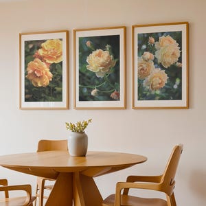 Yellow Rose Vintage Floral Print Set of 3 Posters Digital Love Shack Fancy Wall Art Download Chinoiserie Wall Decor Aesthetic Cottagecore