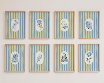Vintage Floral Poster Set: Blue Botanical Prints (Digital Download, Set of 10)