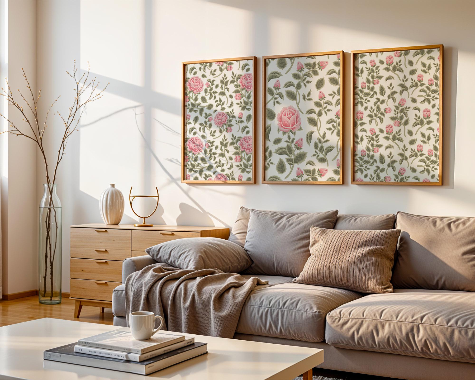 Pink Vintage Floral Print Set of 3 Pink Posters Digital Love Shack Fancy Wall Art Pink Download Chinoiserie Wall Decor Aesthetic Cottagecore