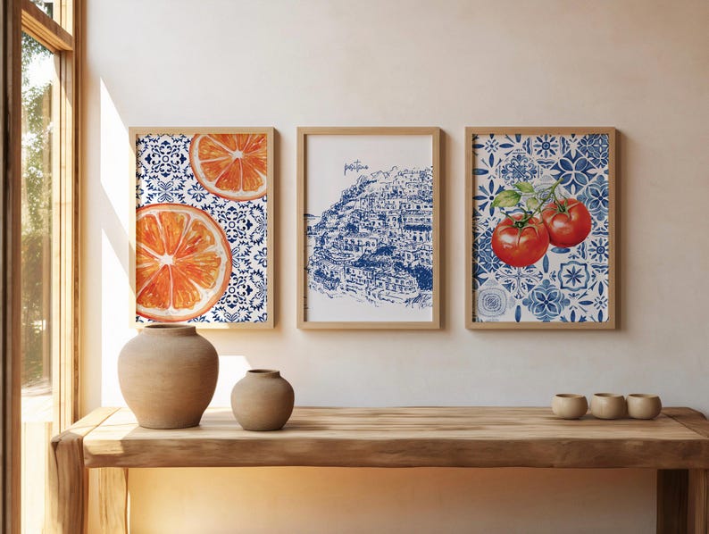 Coastal Italy Wall Art Set of 3: Positano & Amalfi Coast Kitchen Decor (Digital Download - Multiple Sizes Included) image 1