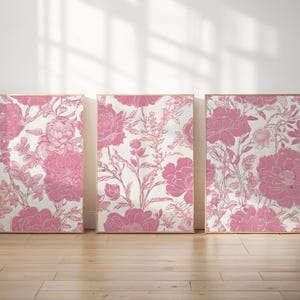 Pink Vintage Floral Peony Print Set of 3 Posters Digital Love Shack Fancy Wall Art Download Chinoiserie Wall Decor Aesthetic Cottagecore