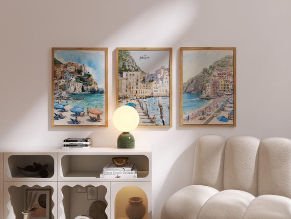 Set Of 3 Paintings - Positano Italy Wall Art: Watercolor Hand Painted Amalfi Wall Art (Digital Download - Multiple Sizes Included)