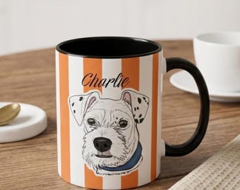 Custom Pet Portrait Mug, Striped Pattern, Personalized Gift