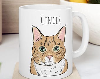 Simplified Cartoon Style Custom Pet Portrait  Mug,  Hand drawn Cat  Dog  Personalized  Pet Memorial Christmas Gift