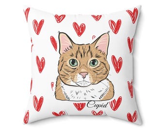 Cuscino personalizzato con disegno di animali domestici / Cuscino quadrato con cuori rossi