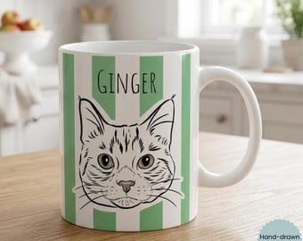 Custom Pet Portrait Mug, Hand-Drawn Cat or Dog Sketch, Christmas Gift