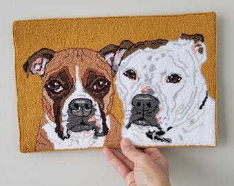 Ritratto di animale domestico personalizzato, decorazione da parete realizzata a mano con tecnica Punch Needle Duo