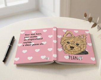 Custom Pet Portrait Journal with Hearts background, Personalized Dog, Cat Memorial Notebook