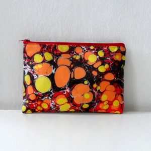 Popart ZipPouch, Orange Yellow Zipper Bag, Hand Marbled Geometric Dots Model 3, cosmetic bag / travel bag / make up bag image 1