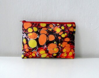 Popart ZipPouch, Orange Yellow Zipper Bag, Hand Marbled  Geometric Dots -Model 3,  cosmetic bag / travel bag / make up bag