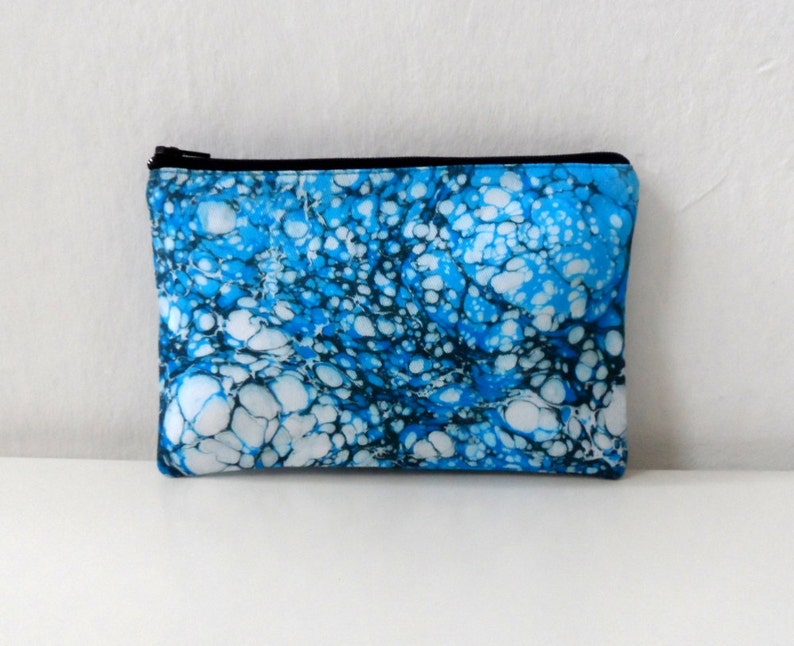 Hand Marbled Blue Zipper Pouch Galactic Blue Model 6, cosmetic bag / travel bag / make up bag image 2